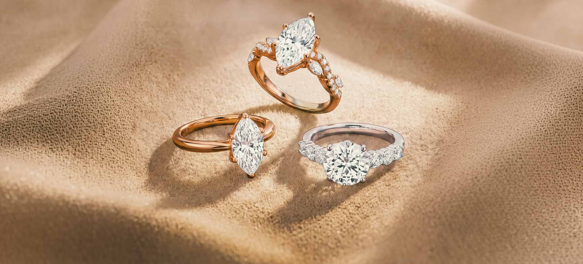 Grown Brilliance Design Studio featuring emerald, marquise, and oval lab grown diamond engagement rings.