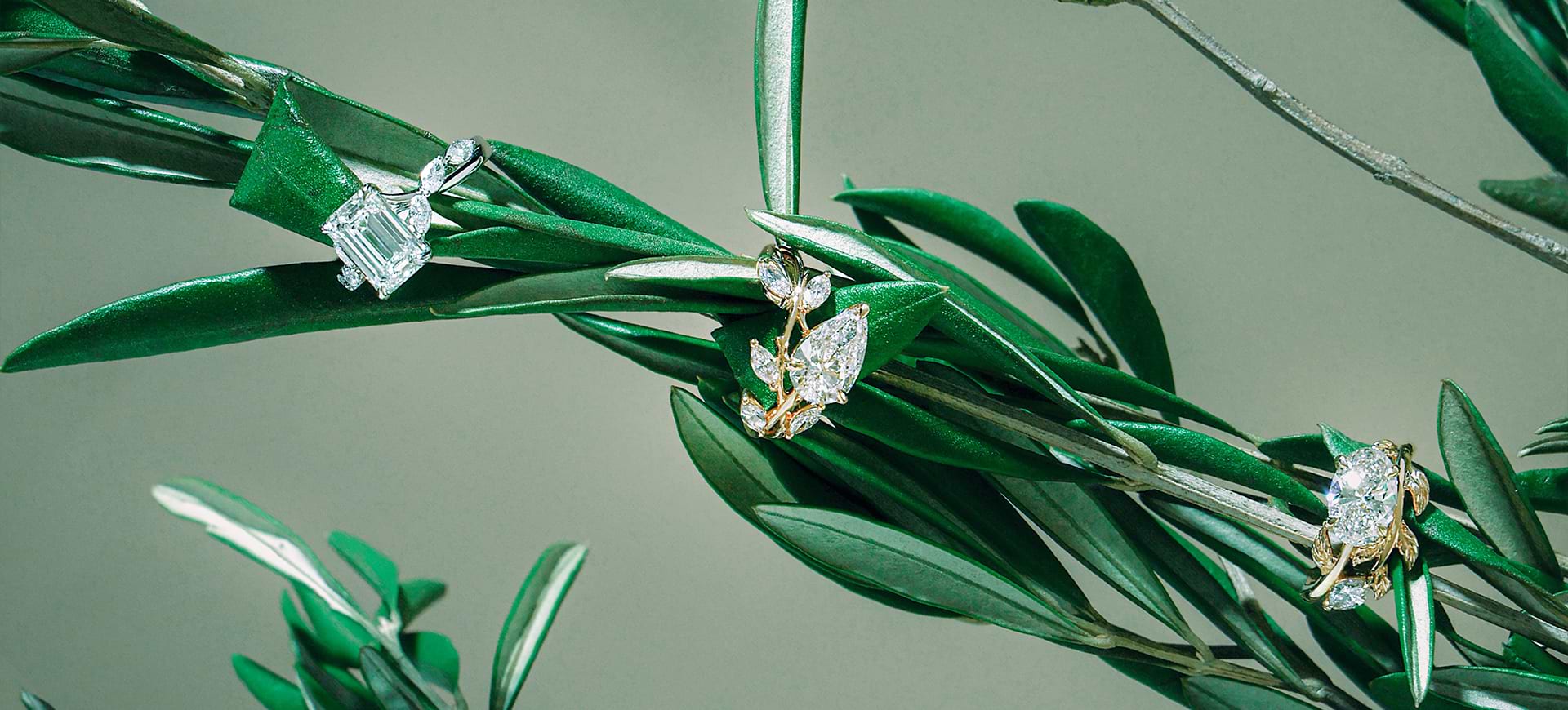 Grown Brilliance Design Studio featuring emerald, marquise, and oval lab grown diamond engagement rings.