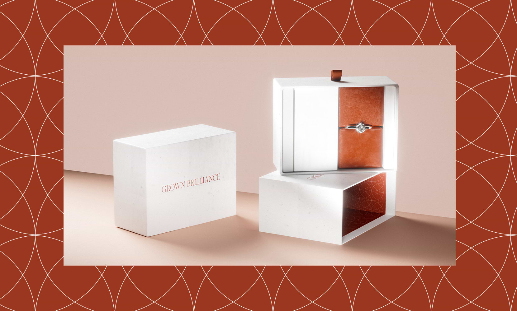 Image of Grown Brilliance's jewelry boxes with the brand's pattern as an outline