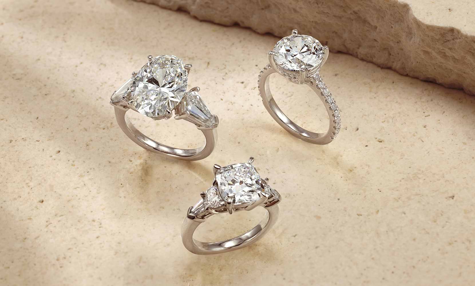 An image of three different engagement ring styles