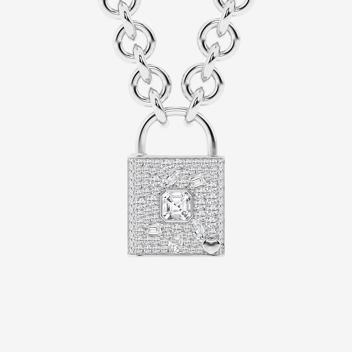 2 7/8 ctw Asscher Lab Grown Diamond Mosaic Pave Lock Pendant