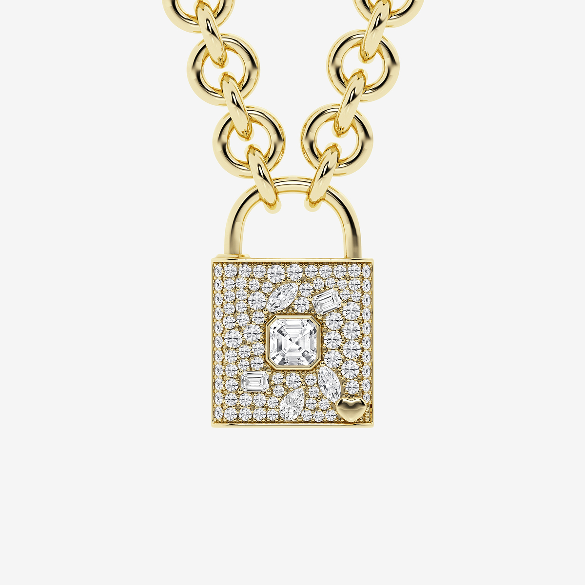 2 7/8 ctw Asscher Lab Grown Diamond Mosaic Pave Lock Pendant