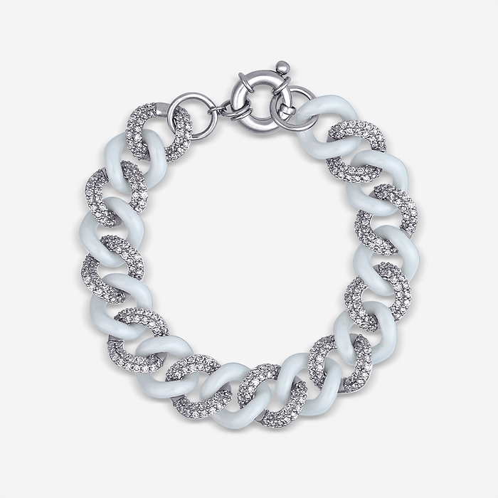 3 2/5 ctw Round Lab Grown Diamond Gold & Ceramic Link Bracelet - 7 Inches