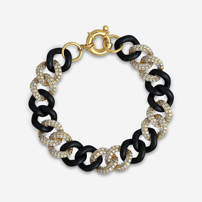 3 2/5 ctw Round Lab Grown Diamond Gold & Ceramic Link Bracelet - 7 Inches