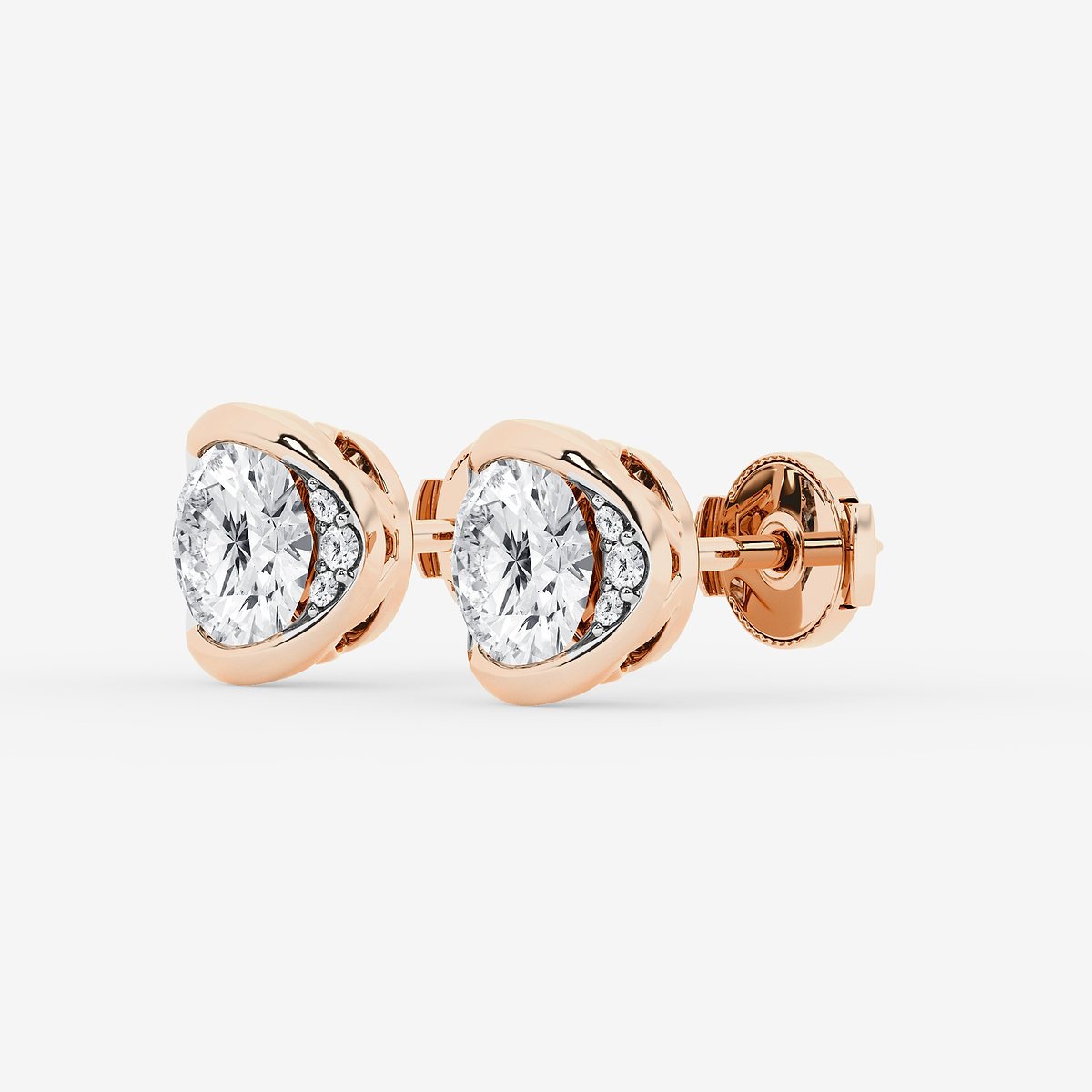 Additional Image 1 for  2 ctw Round Lab Grown Diamond Half Bezel Stud Earrings