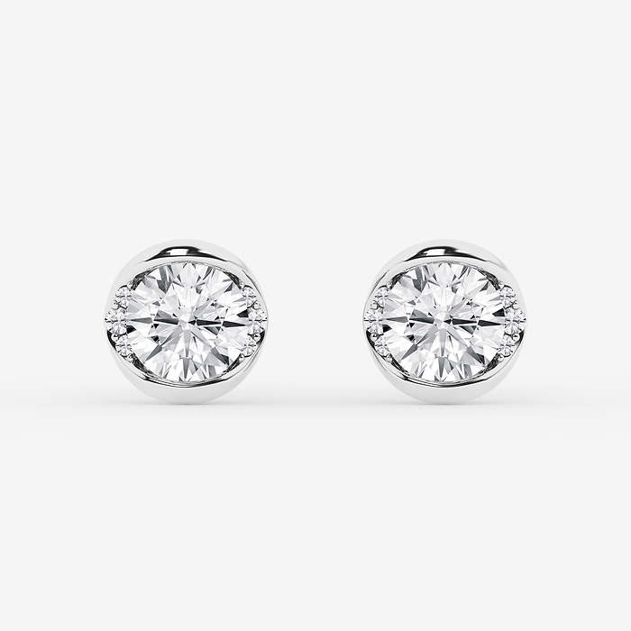 Round Half Bezel Stud Earrings