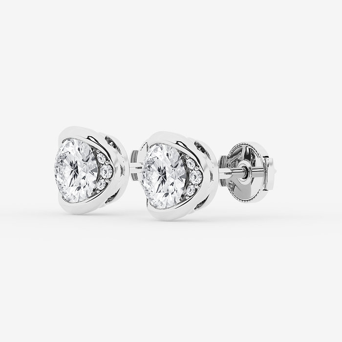 Round Half Bezel Stud Earrings