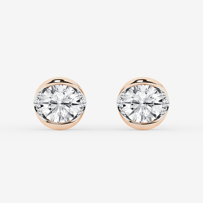 2 ctw Round Lab Grown Diamond Half Bezel Stud Earrings