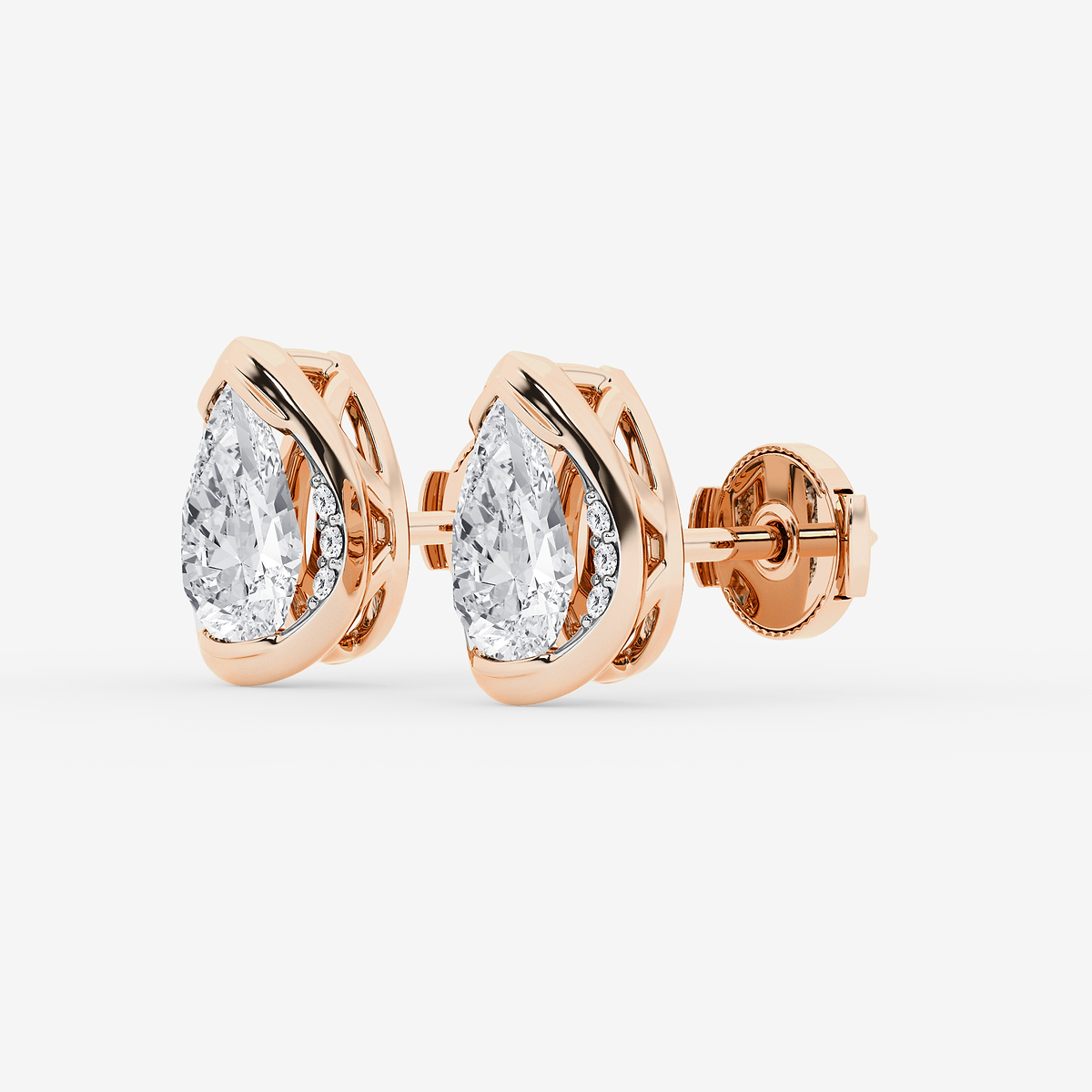 Additional Image 1 for  2 ctw Pear Lab Grown Diamond Half Bezel Stud Earrings