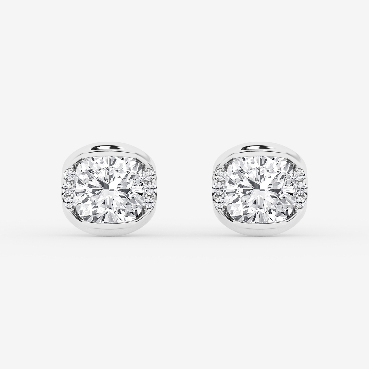 2 ctw Cushion Lab Grown Diamond Half Bezel Stud Earrings