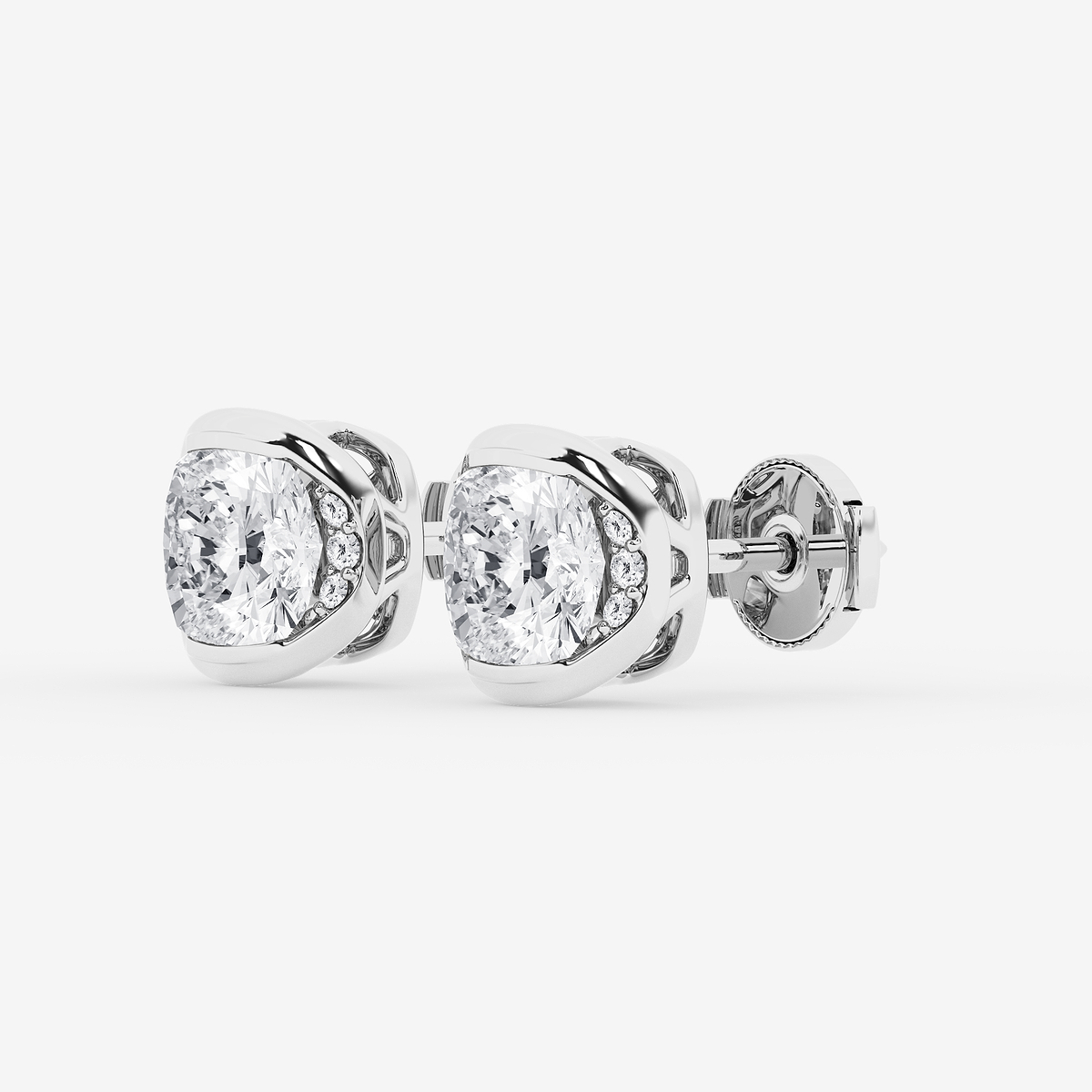 Additional Image 1 for  2 ctw Cushion Lab Grown Diamond Half Bezel Stud Earrings