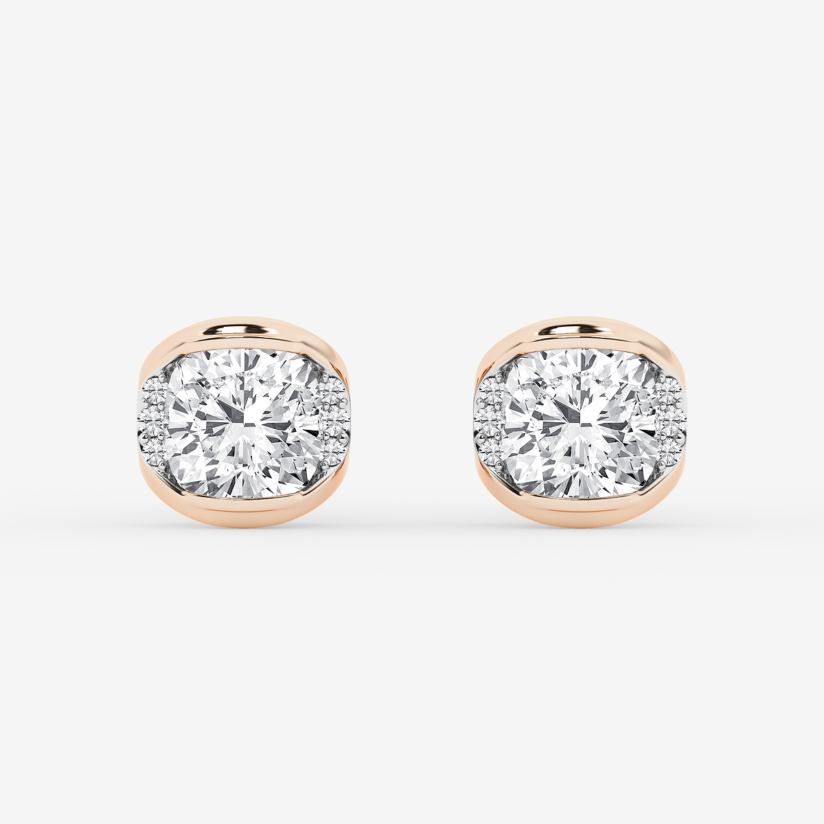 2 ctw Cushion Lab Grown Diamond Half Bezel Stud Earrings