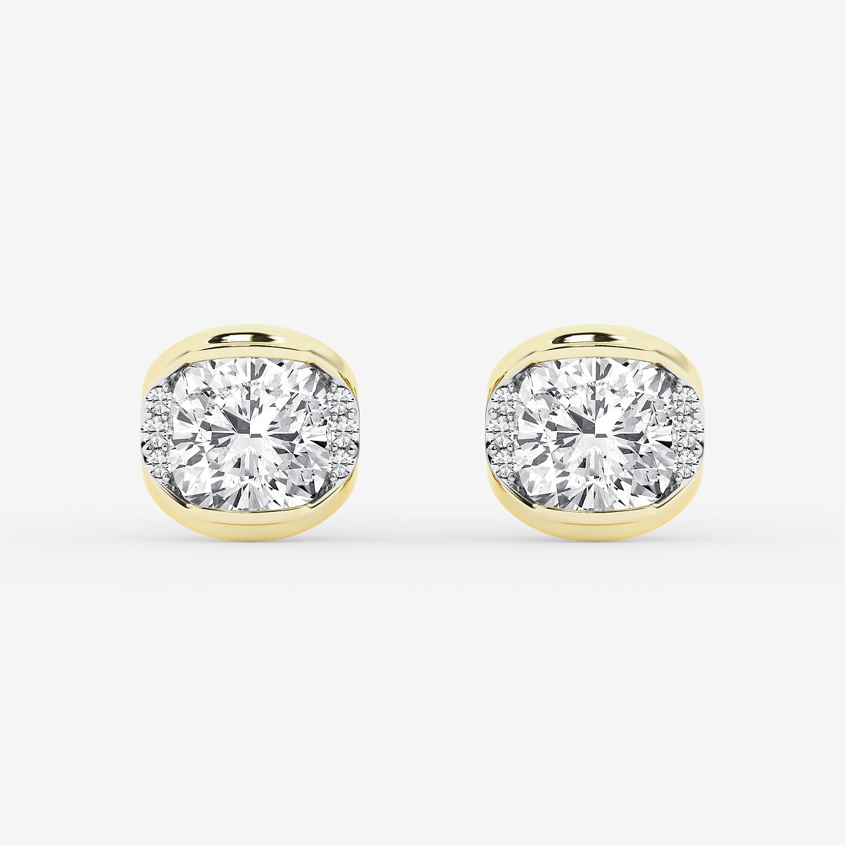 2 ctw Cushion Lab Grown Diamond Half Bezel Stud Earrings