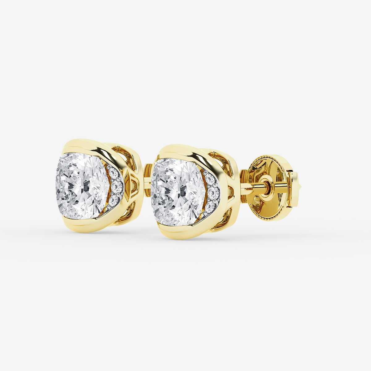 Additional Image 1 for  2 ctw Cushion Lab Grown Diamond Half Bezel Stud Earrings