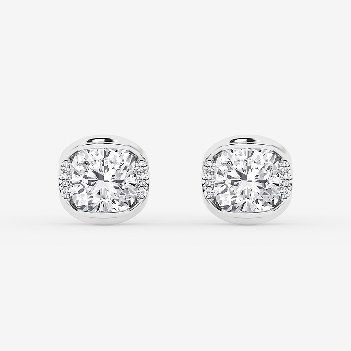 2 ctw Cushion Lab Grown Diamond Half Bezel Stud Earrings