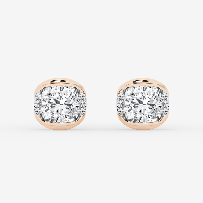 2 ctw Cushion Lab Grown Diamond Half Bezel Stud Earrings