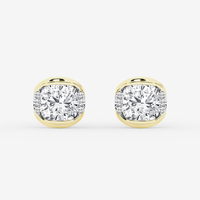 2 ctw Cushion Lab Grown Diamond Half Bezel Stud Earrings