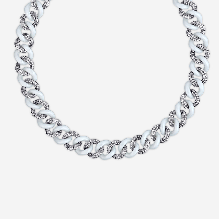 17 1/2 ctw Round Lab Grown Diamond Gold & Ceramic Link Necklace