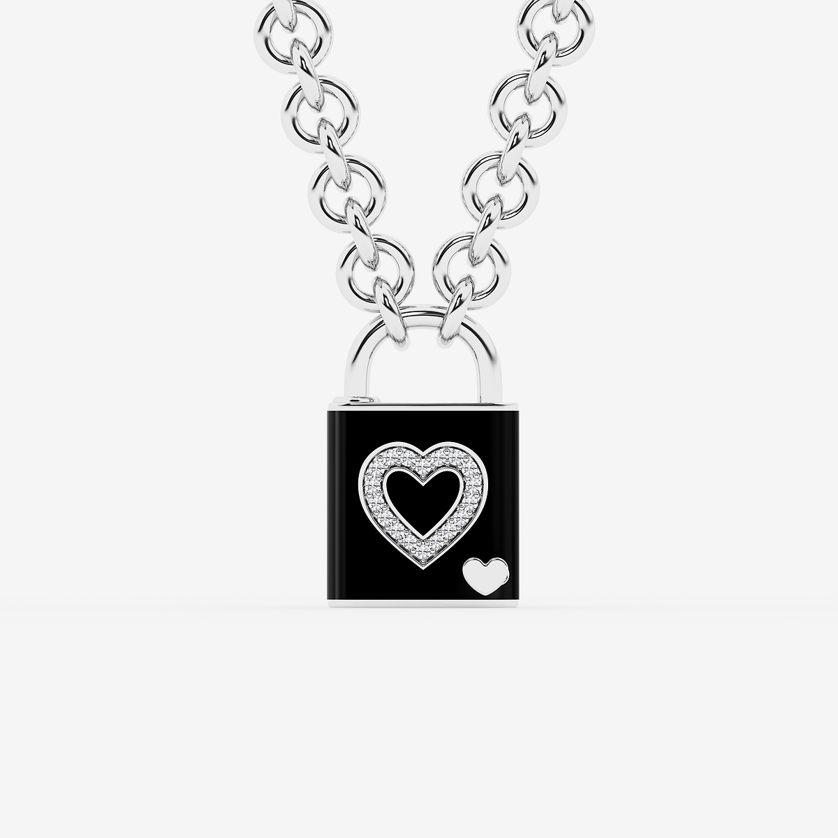 1/4 ctw Round Lab Grown Diamond Heart Lock Pendant with Black Ceramic