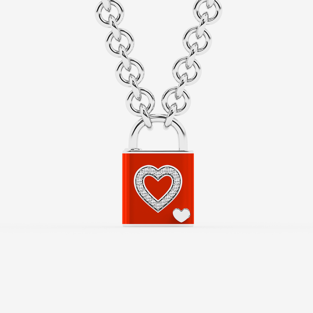 1/4 ctw Round Lab Grown Diamond Heart Lock Pendant with Red Ceramic