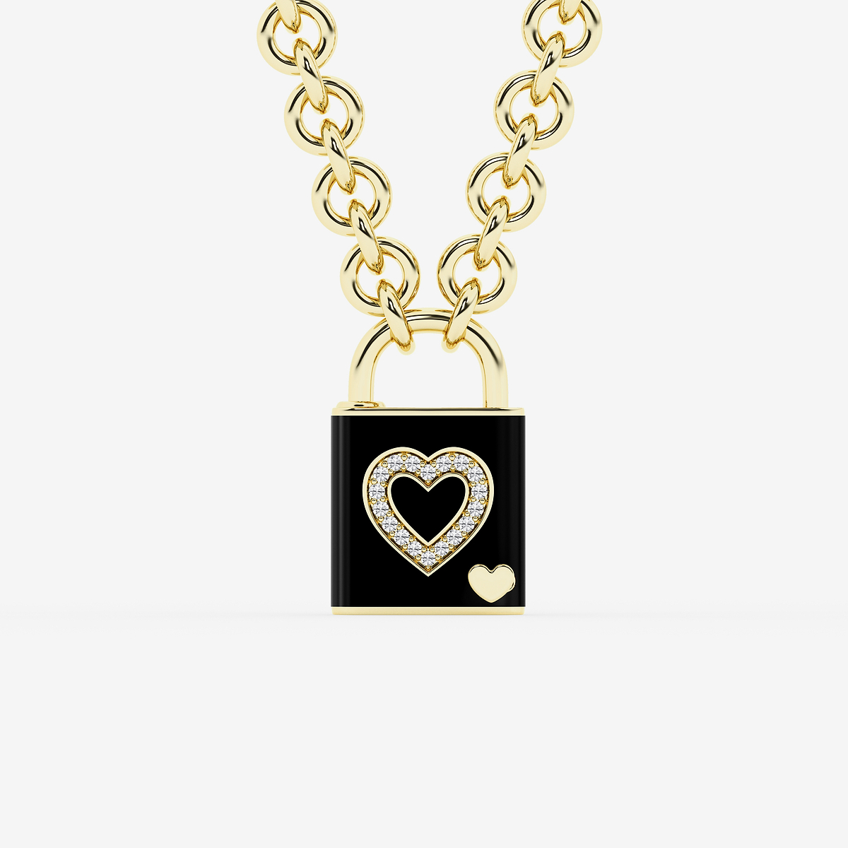 1/4 ctw Round Lab Grown Diamond Heart Lock Pendant with Black Ceramic