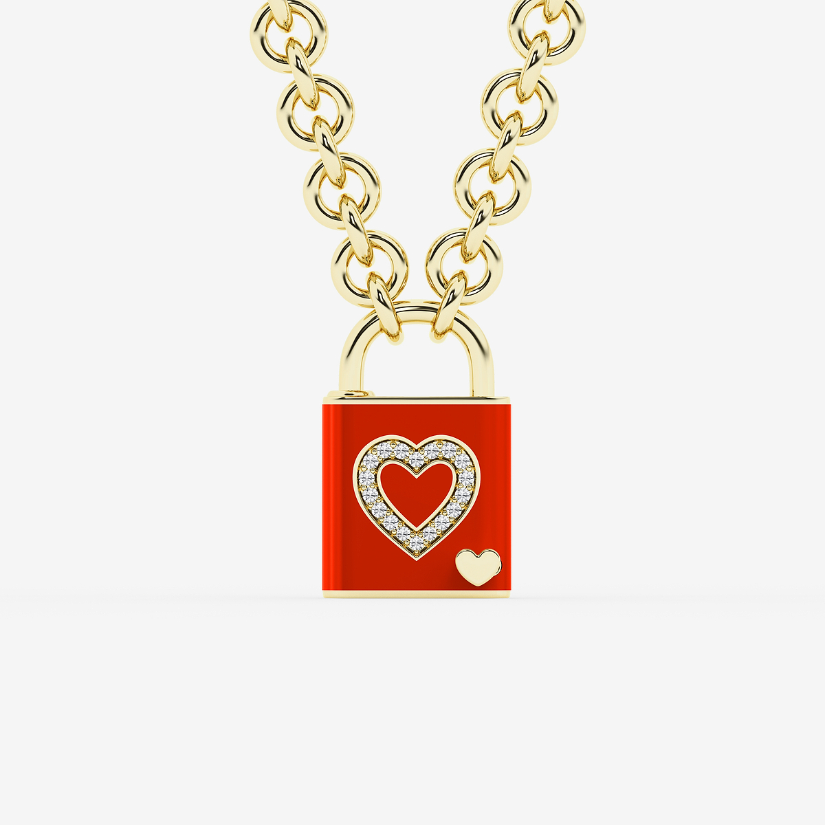1/4 ctw Round Lab Grown Diamond Heart Lock Pendant with Red Ceramic