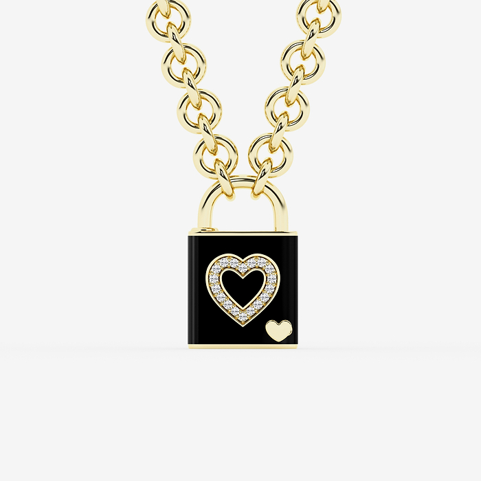 1/4 ctw Round Lab Grown Diamond Heart Lock Pendant with Black Ceramic