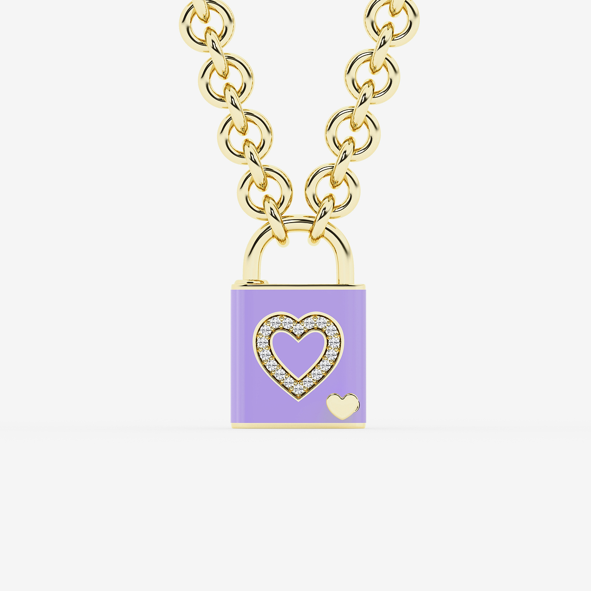 1/4 ctw Round Lab Grown Diamond Heart Lock Pendant with Lavender Ceramic