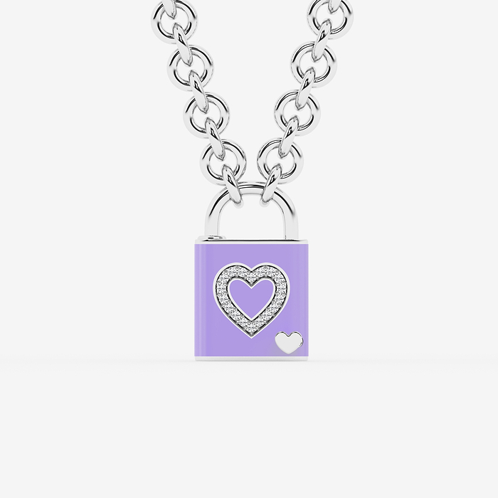 1/4 ctw Round Lab Grown Diamond Heart Lock Pendant with Lavender Ceramic