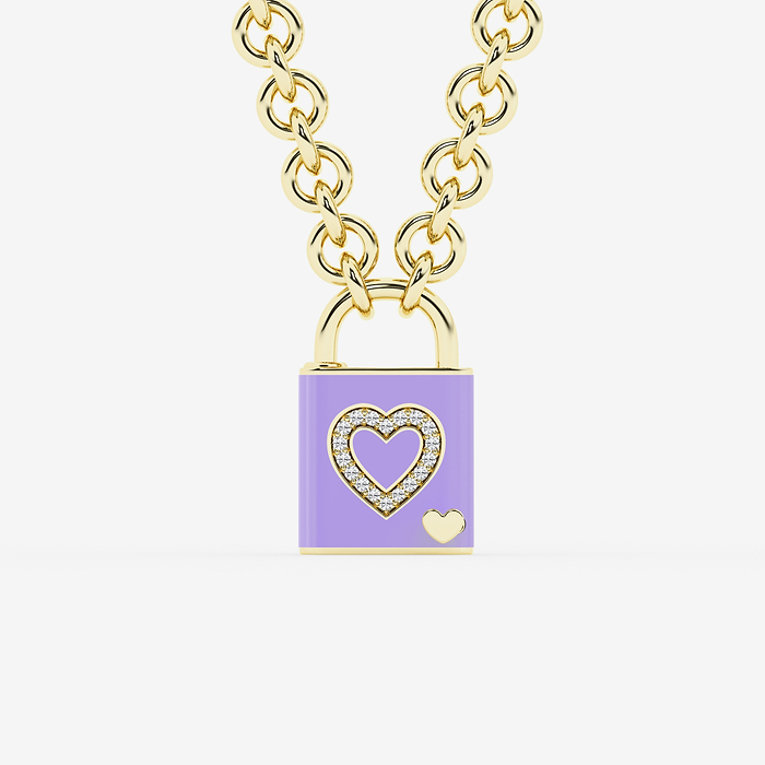 1/4 ctw Round Lab Grown Diamond Heart Lock Pendant with Lavender Ceramic