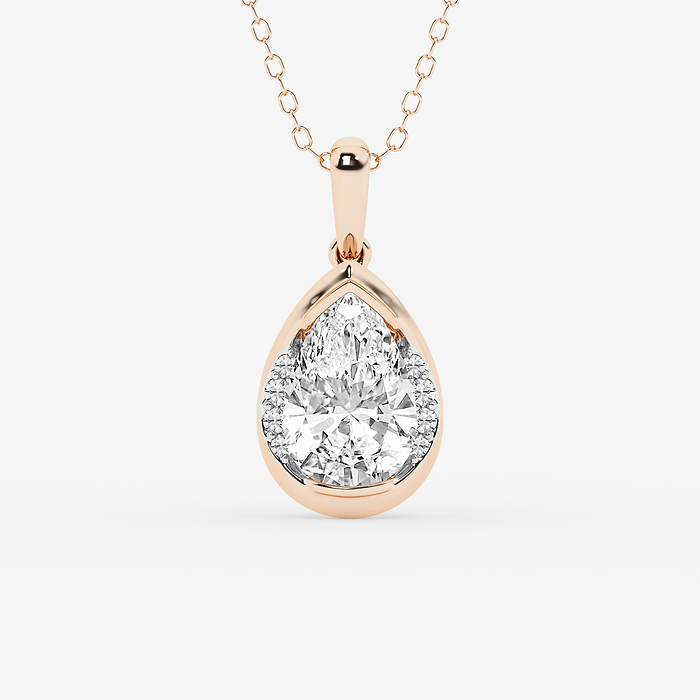 2 ctw Pear Lab Grown Diamond Half Bezel Statement Pendant
