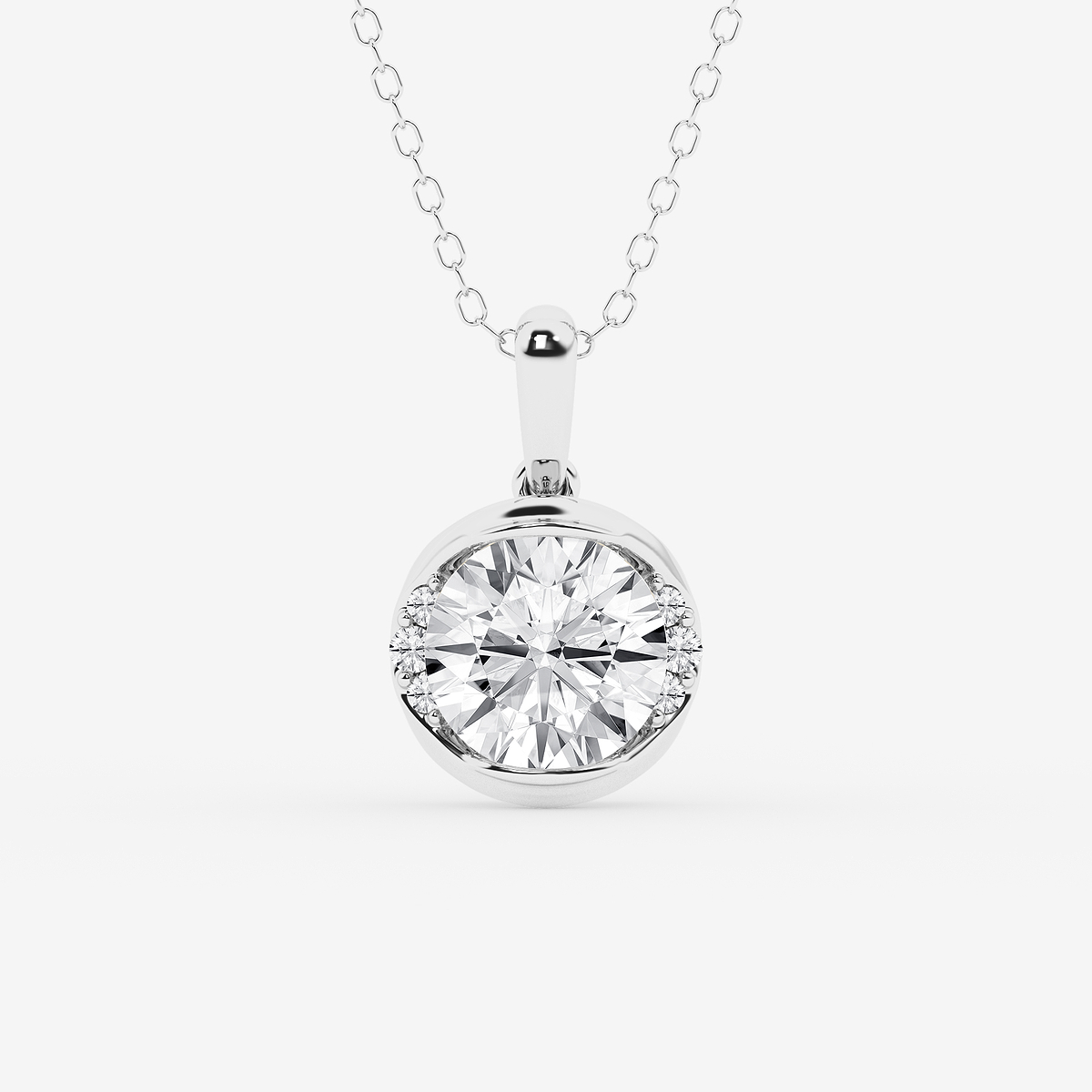 2 ctw Round Lab Grown Diamond Half Bezel Statement Pendant
