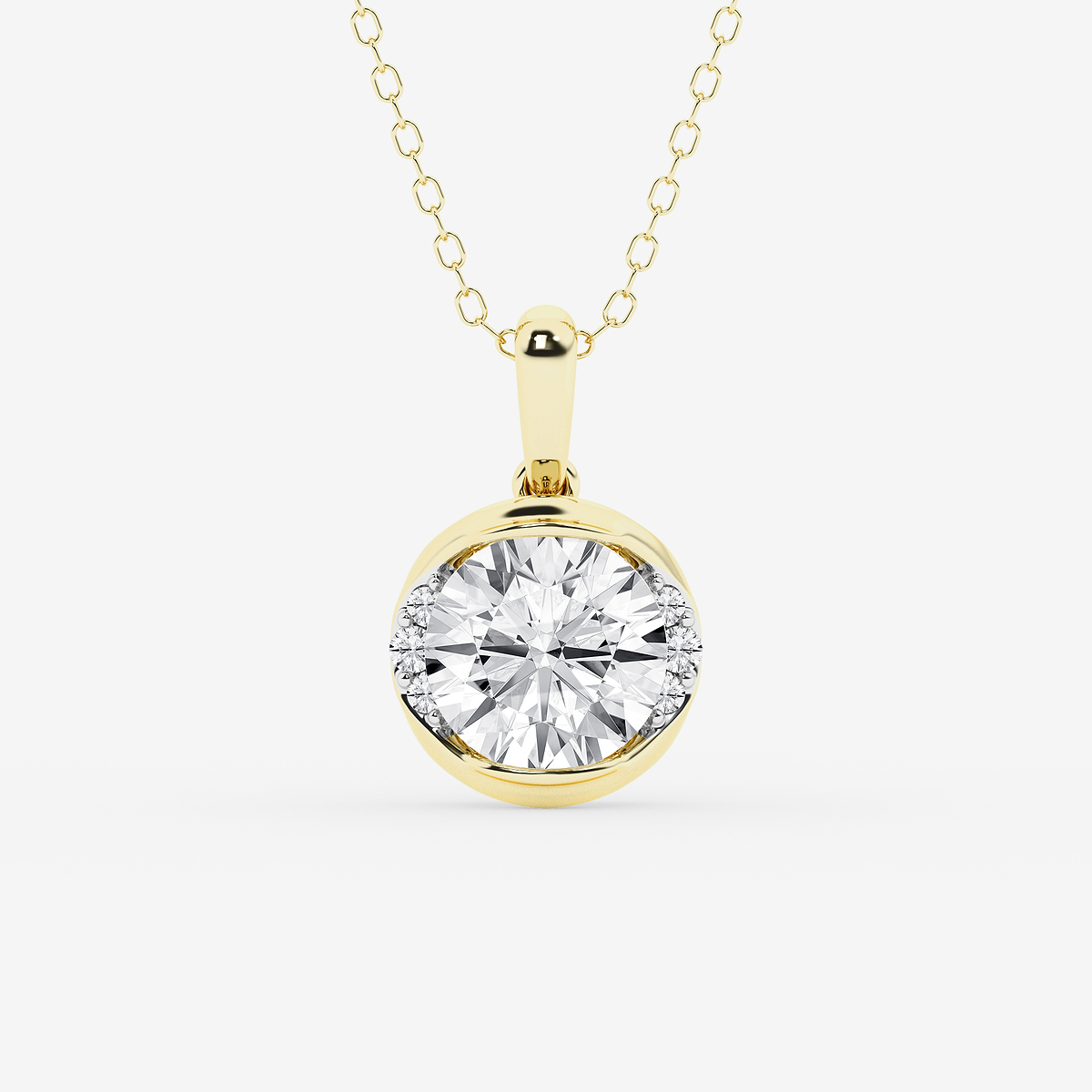 2 ctw Round Lab Grown Diamond Half Bezel Statement Pendant