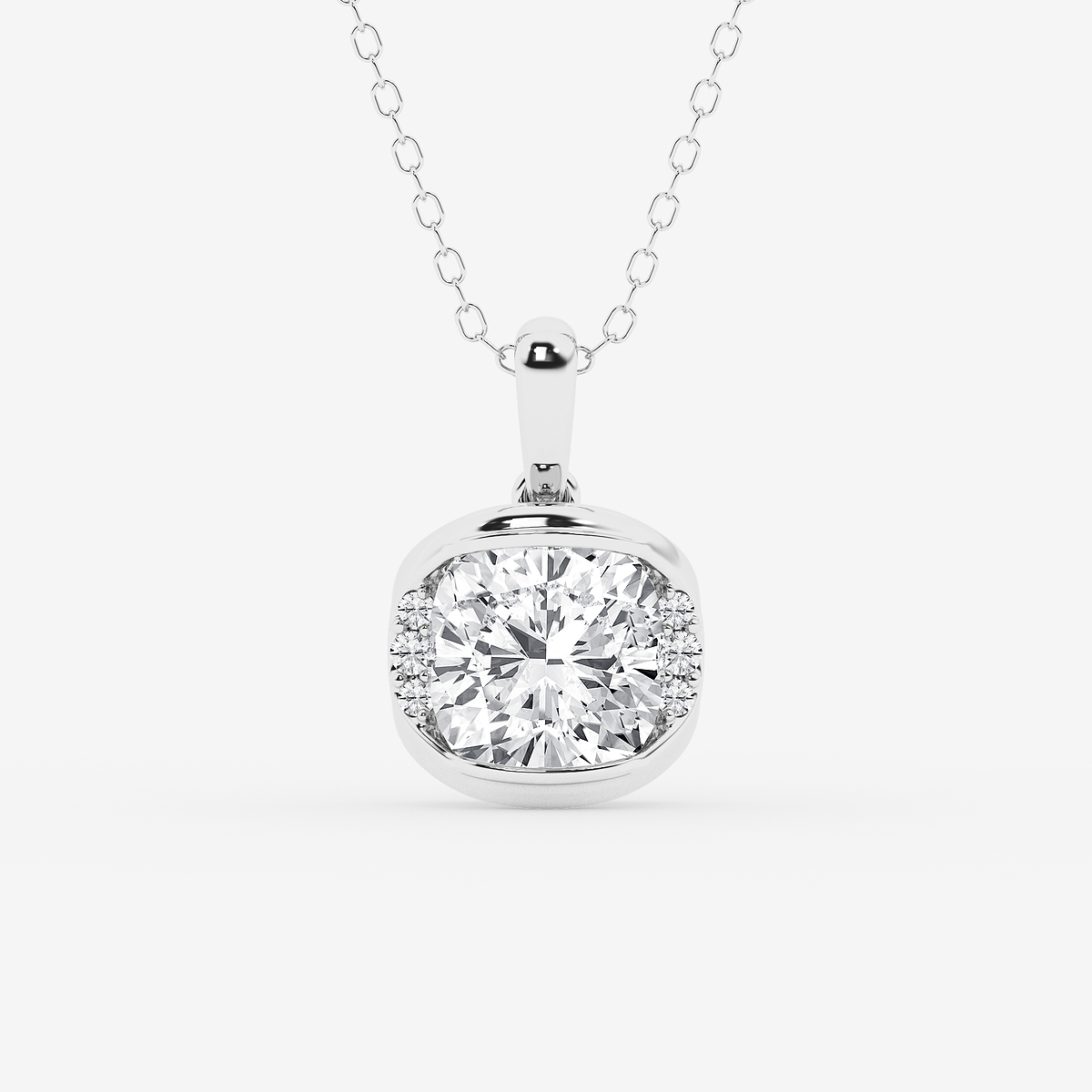 2 ctw Cushion Lab Grown Diamond Half Bezel Statement Pendant