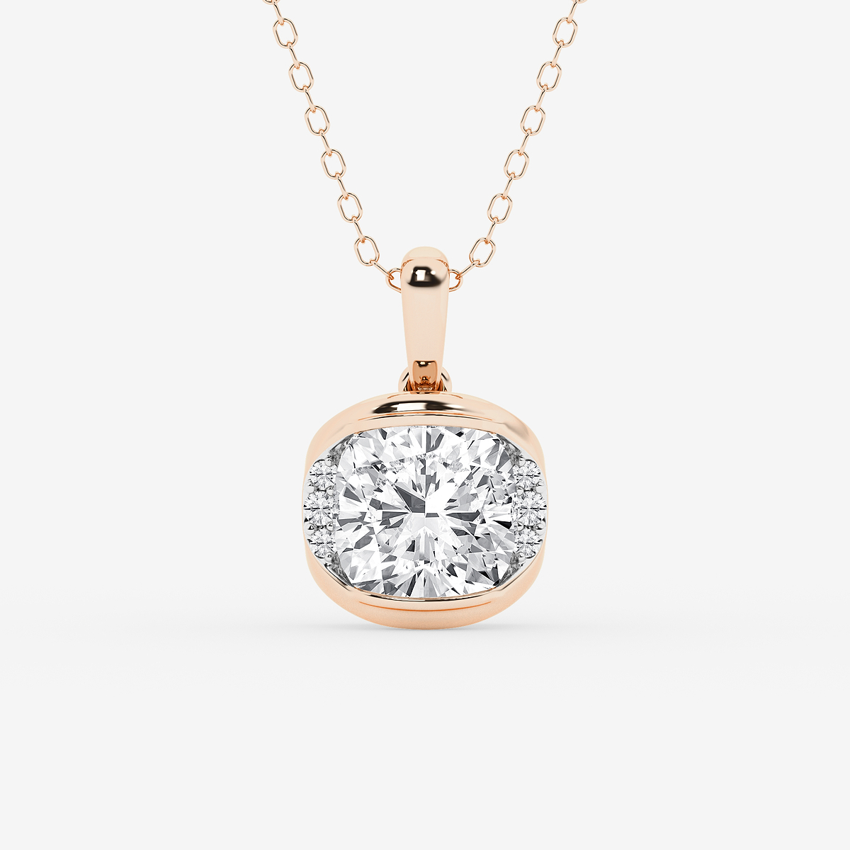 2 ctw Cushion Lab Grown Diamond Half Bezel Statement Pendant