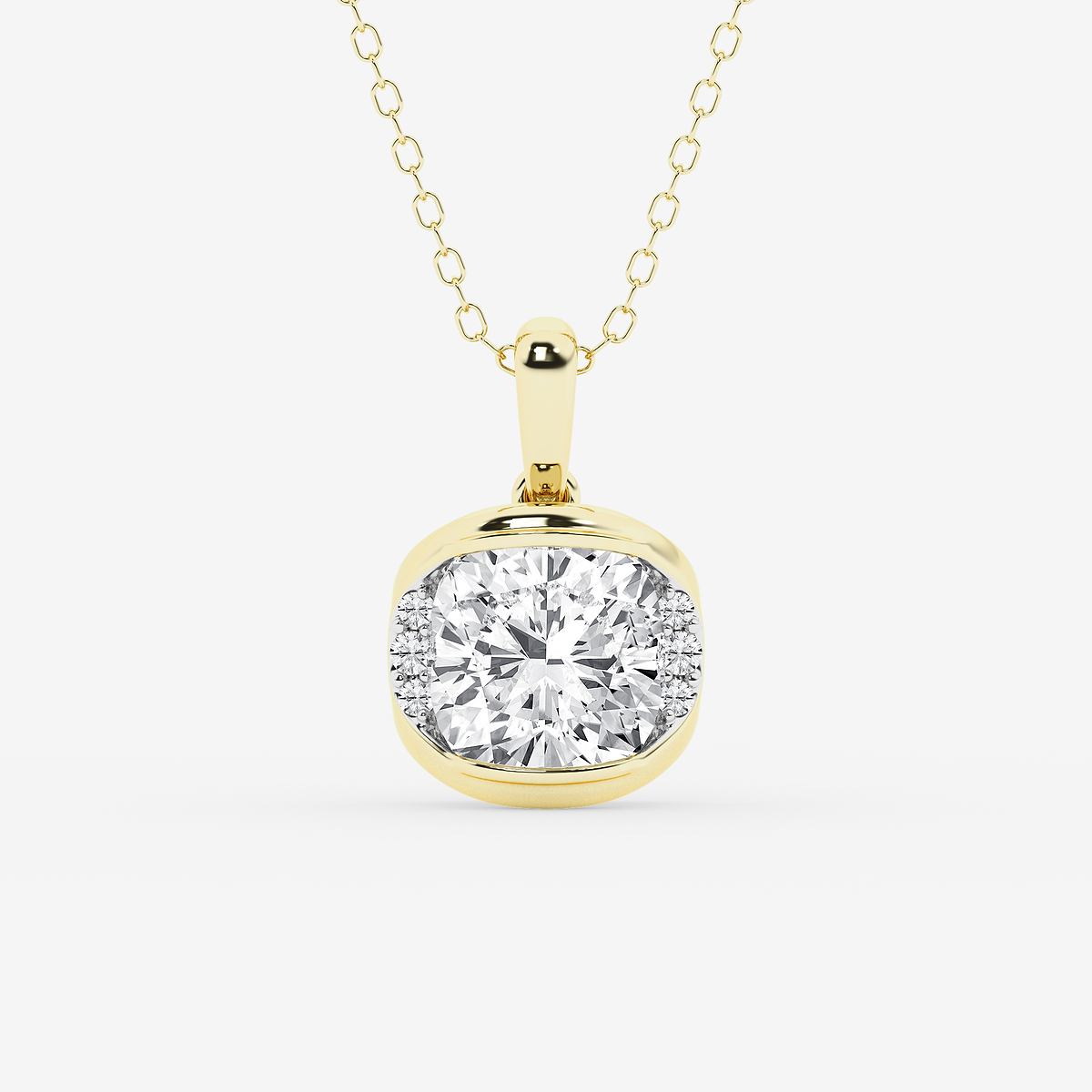 2 ctw Cushion Lab Grown Diamond Half Bezel Statement Pendant