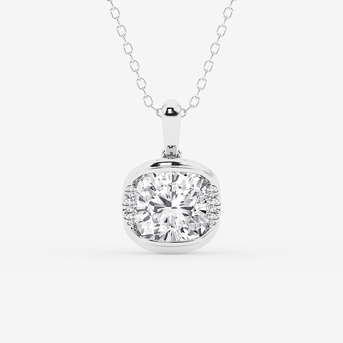 2 ctw Cushion Lab Grown Diamond Half Bezel Statement Pendant