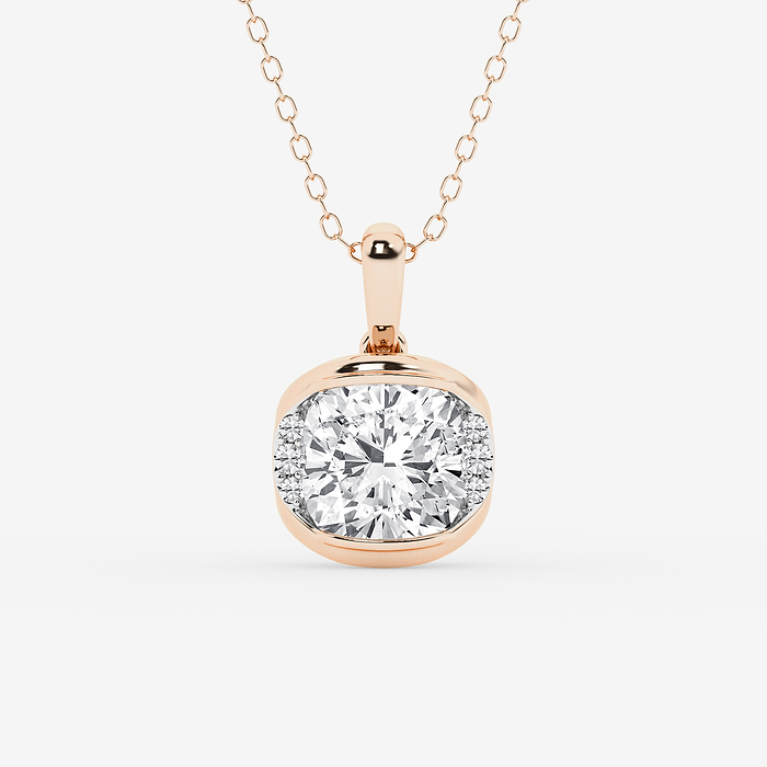 2 ctw Cushion Lab Grown Diamond Half Bezel Statement Pendant