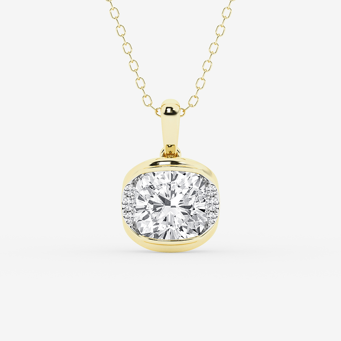2 ctw Cushion Lab Grown Diamond Half Bezel Statement Pendant