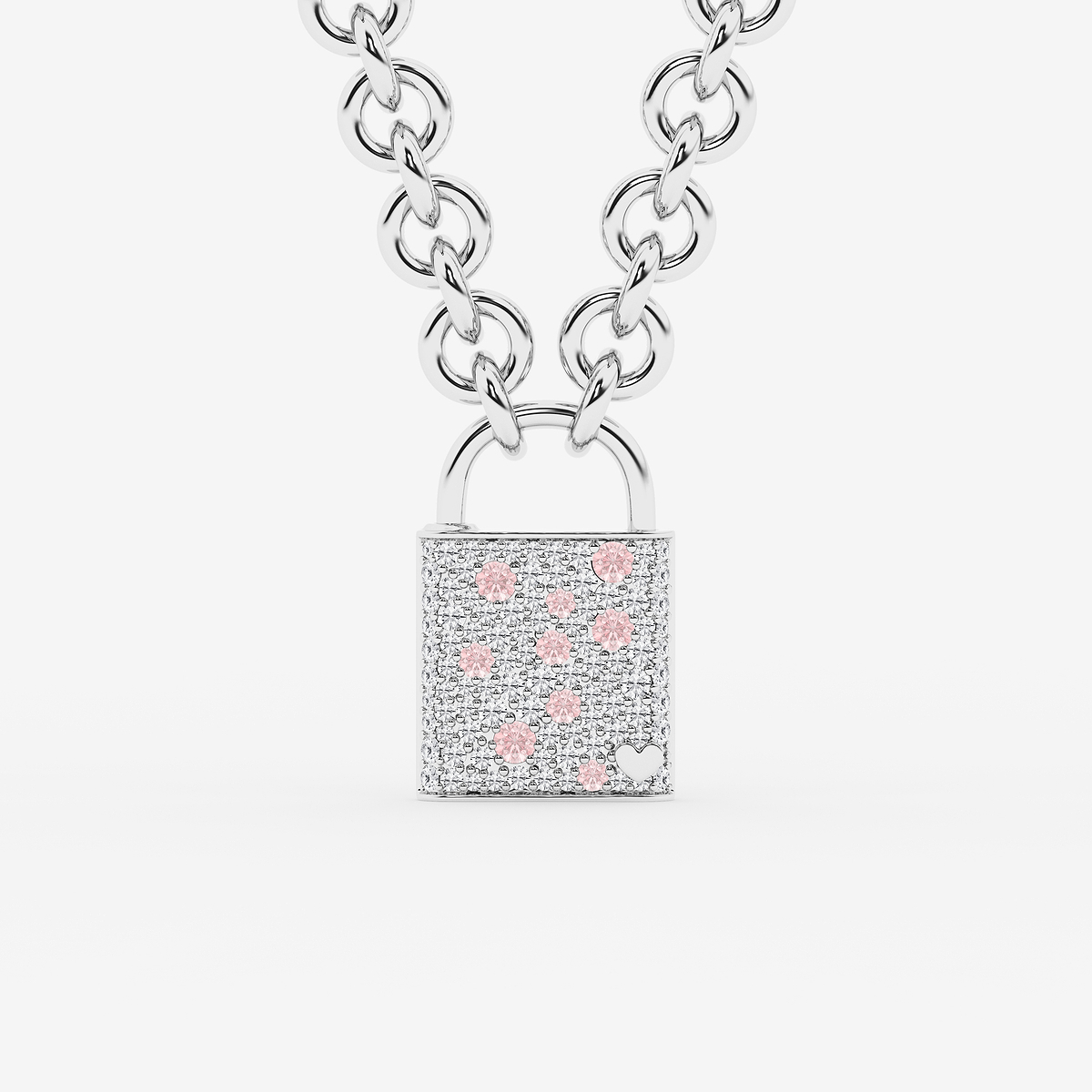 3/4 Round Cut Created Pink Sapphire and 1 7/8 ctw Round Lab Grown Diamond Scatter Lock Pendant
