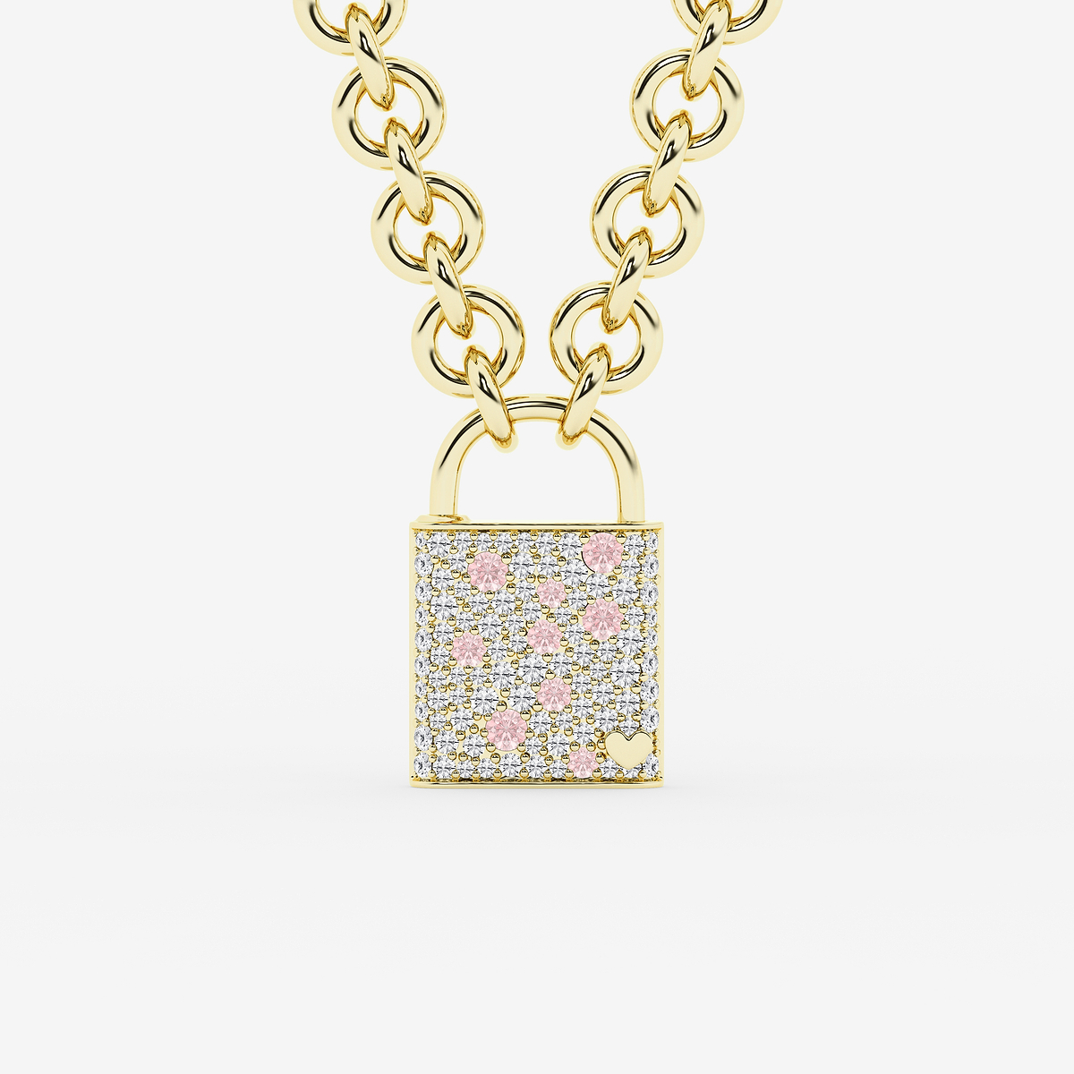 3/4 Round Cut Created Pink Sapphire and 1 7/8 ctw Round Lab Grown Diamond Scatter Lock Pendant