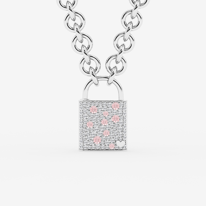 3/4 Round Cut Created Pink Sapphire and 1 7/8 ctw Round Lab Grown Diamond Scatter Lock Pendant