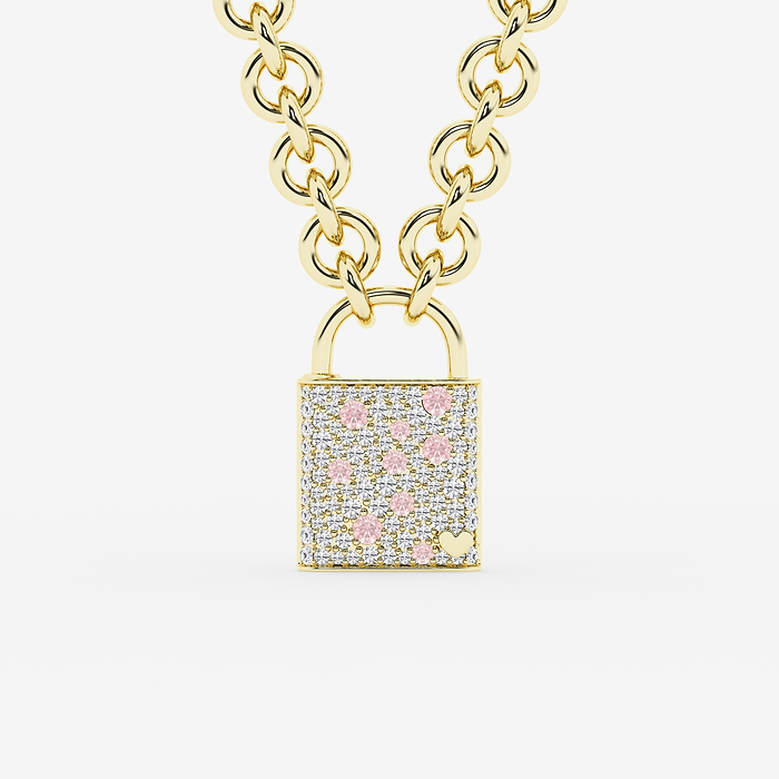 3/4 Round Cut Created Pink Sapphire and 1 7/8 ctw Round Lab Grown Diamond Scatter Lock Pendant