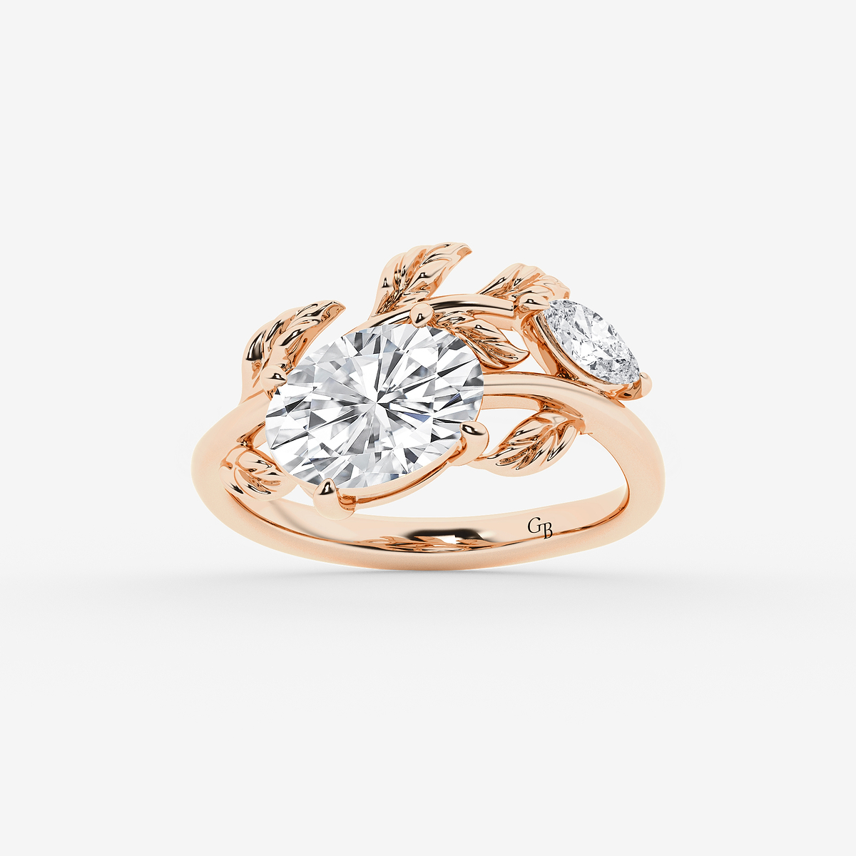 2 1/2 ctw Oval Lab Grown Diamond Branch Design Side Stone Engagement Ring