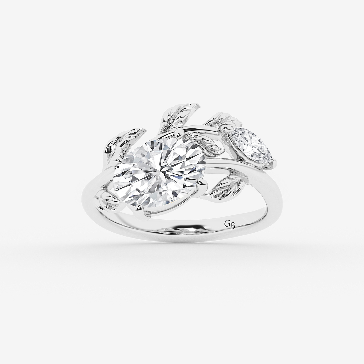 2 1/2 ctw Oval Lab Grown Diamond Branch Design Side Stone Engagement Ring