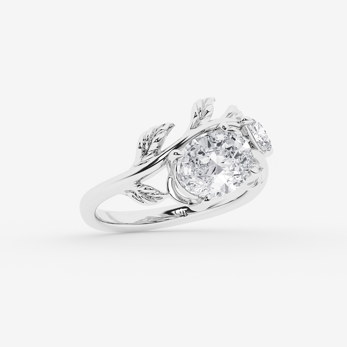 Additional Image 1 for  2 1/2 ctw Oval Lab Grown Diamond Branch Design Side Stone Engagement Ring