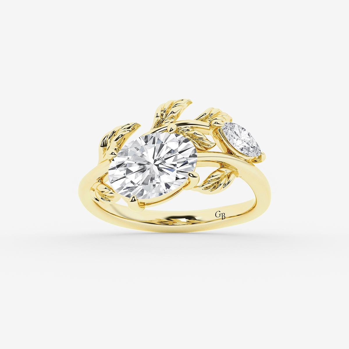 2 1/2 ctw Oval Lab Grown Diamond Branch Design Side Stone Engagement Ring
