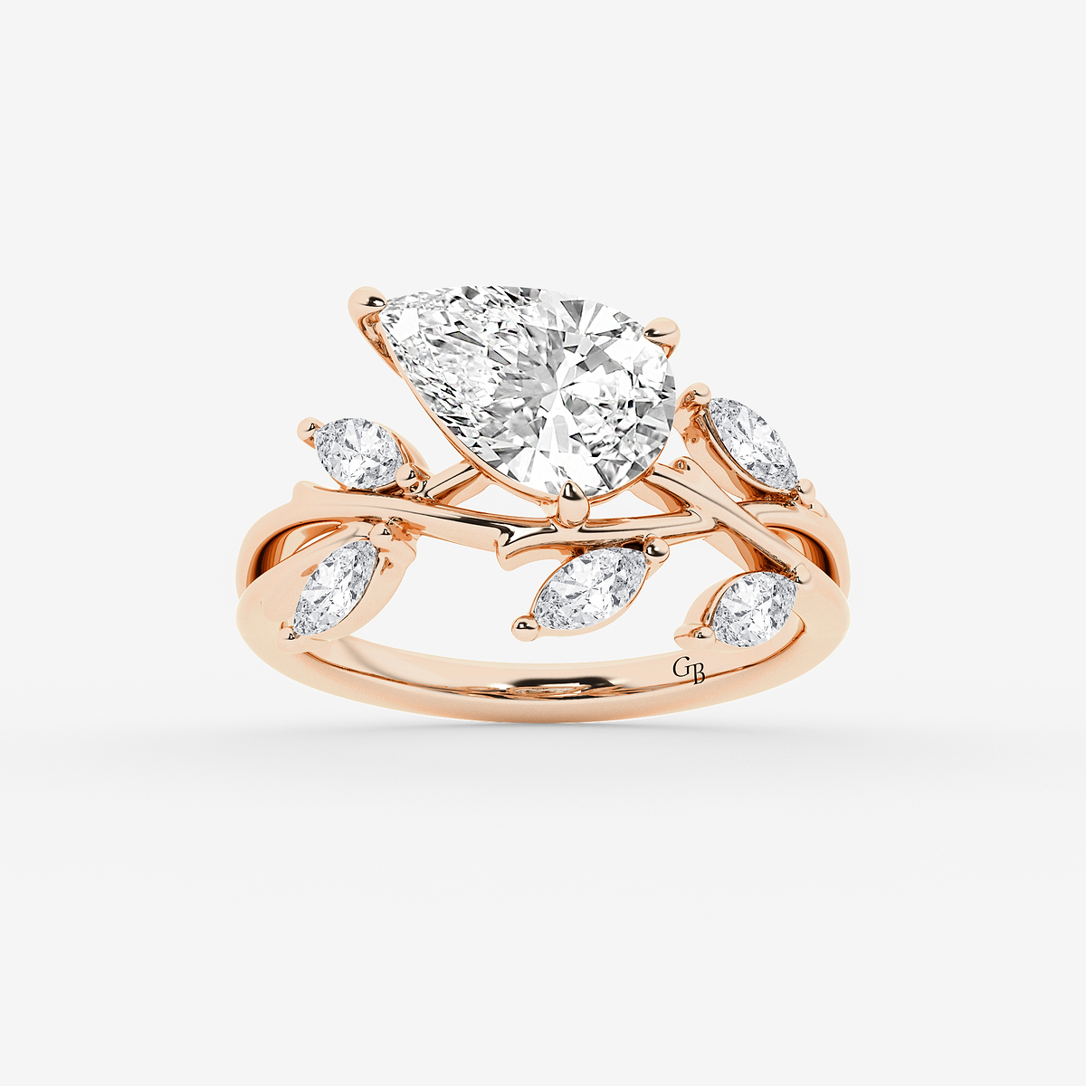 2 1/2 ctw Pear Lab Grown Diamond Branch Design with Marquise Side Stone Engagement Ring