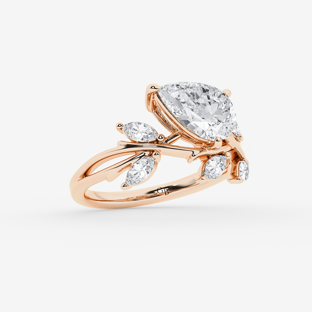 Additional Image 1 for  2 1/2 ctw Pear Lab Grown Diamond Branch Design with Marquise Side Stone Engagement Ring