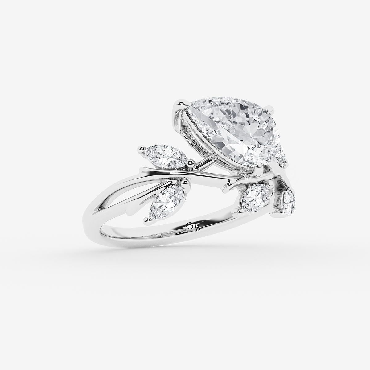 Additional Image 1 for  2 1/2 ctw Pear Lab Grown Diamond Branch Design with Marquise Side Stone Engagement Ring
